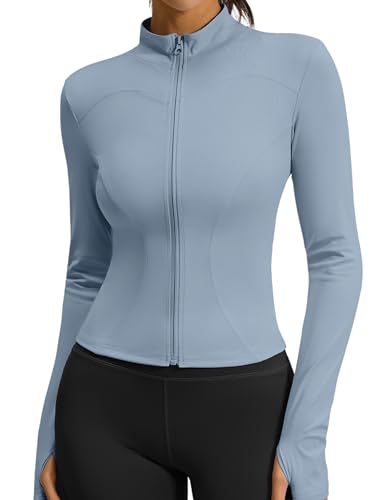 Zibnwek Athletic Jackets For Women Full Zip, Lightweight Long Sleeve Workout Jackets With Thumb Holes