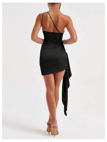 GORGLITTER Women's Asymmetrical Fringe Vegas Dinner Mini Dresses One Shoulder Fringe Birthday Going Out Club Dress
