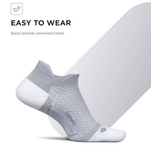 Feetures Plantar Fasciitis Relief Sock Light Cushion No Show Tab - Targeted Compression Sock for Women & Men - Medium, Gray (3 Pair)