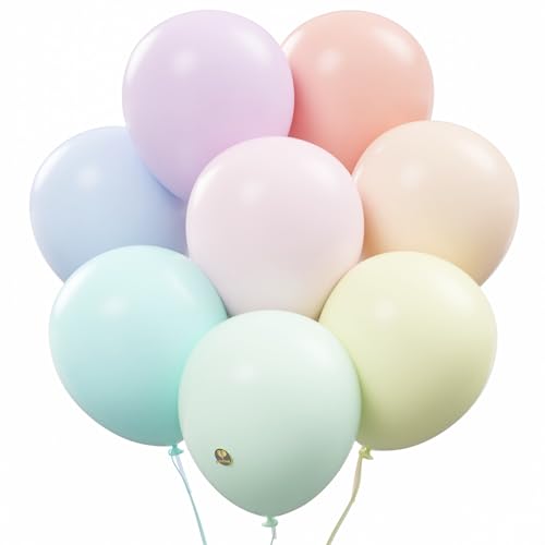 AFTERLOON® Biodegradable Balloons 24 pcs Pastel Assorted 10 Inch, Matte Color Thickened Extra Strong Natural Latex Helium ...