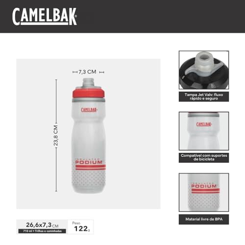 CamelBak Podium Chill Bike Insulated Squeeze Water Bottle Fiery Red/White, 24oz