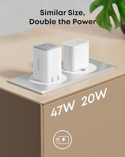 Anker Nano 47W USB C Charger, 2 Port Compact Foldable GaN Charger for iPhone 17 / 16, Galaxy, Pixel, Compatible with MagSa...