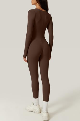 QINSEN Womens Sexy Square Neck Long Sleeve Full Length Leggings Bodycon Stretch Jumpsuit