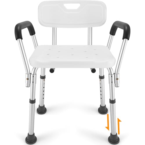 TABEKE Shower Chair for Inside Shower, Heavy Duty Shower Chair with Backrest & Padded Armrest, Height Adjustable Shower Be...