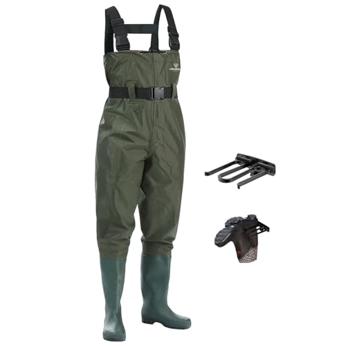 FISHINGSIR Fishing Waders for Men, 2-Ply Nylon/PVC Waterproof Women Chest Wader with Boots, Bootfoot Hunting Waders