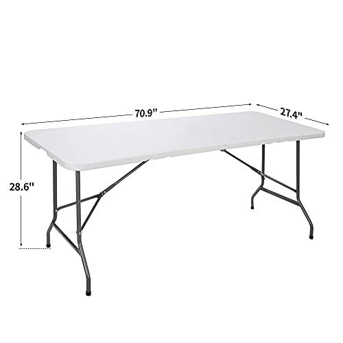 ZenStyle 6 ft Indoor Outdoor Heavy Duty Plastic Folding Table Portable Picnic Table Fold-in-Half Utility Table w/Handle an...