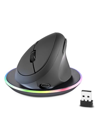 Perixx PERIMICE-719RX Wireless 2.4G Rechargeable Ergonomic Mouse - Duo Wired and Cordless Charging Feature - Wireless Char...
