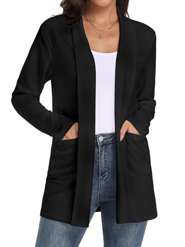 Kinnette Womens Long Sleeve Lightweight Cardigan Open Front Casual Draped Cardigans with Pockets