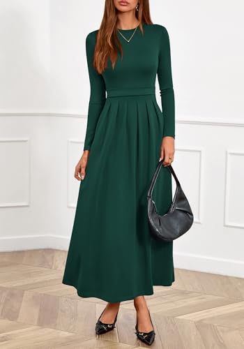 BTFBM Long Sleeve Dress for Women Spring Clothes 2026 Pockets Business Casual Pleated Fall Wedding Guest Dresses