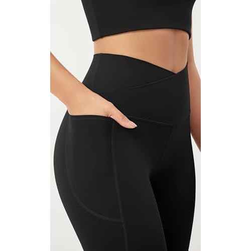 ODODOS Cloud Feeling Crossover 7/8 Leggings with Pockets for Women 25" / 28" V High Wasit Lounge Yoga Pants