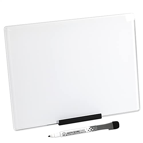 Glass Dry Erase Desktop Doodle Board with Stand and Fine-Tip Marker (White, 9" x 12")