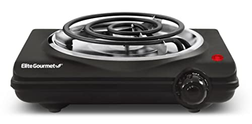 Elite Gourmet ESB100B Countertop Single Coiled Burner Electric Hot Plate, Temperature Control, Indicator Light, Easy to Cl...
