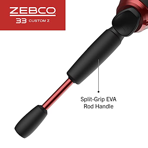 Zebco 33 Custom-Z Spincast Reel and 2-Piece Fishing Rod Combo, 6-Foot Fiberglass Rod with Split-Grip EVA Handle, Quickset ...