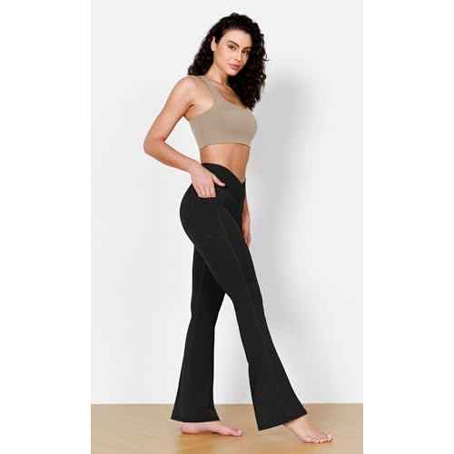 ODODOS Cloud Feeling Crossover Flared Pants with Pockets for Women, Cross Waist Bootcut Lounge Yoga Pants- 30" / 32" Inseam