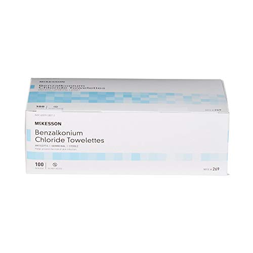 McKesson Benzalkonium Chloride Towelettes [Pack of 100] First Aid Antiseptic Wipes, Sterile Individual Wrapped