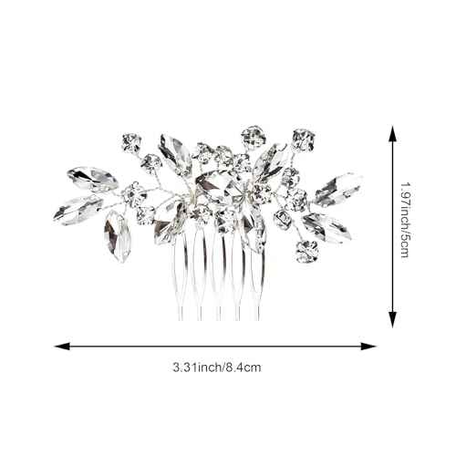 2PCS Silver Rhinestone Hair Combs, Clear Crystals Wedding Metal Hair Combs, Sparkly Crystal Bridal Hair Accessories for Bridesmaids Women Girls (3.31x1.97inch)