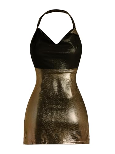 Floerns Women's Y2k Halter Dress Cowl Neck Sleeveless Draped Club Bodycon Mini Dresses