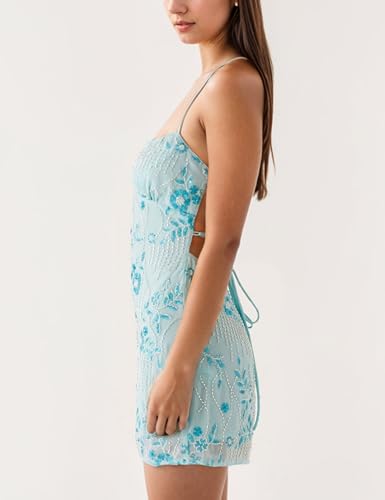MISSACTIVER Sleeveless Sequin Dress for Women Backless Criss Cross Straps Mini Dress Sexy Sparkle Short Dresses Party
