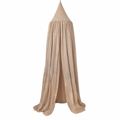 Wonder Space Kids Bed Canopy - Neutral Beige Gingham Checkered Design for Nurseries | Soft Cotton Decorative Tent for Baby...