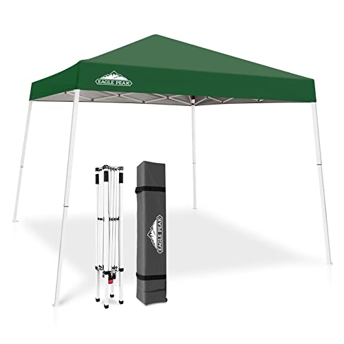 EAGLE PEAK 10x10 Slant Leg Pop-up Canopy Tent Easy One Person Setup Instant Outdoor Beach Canopy Folding Portable Sports S...