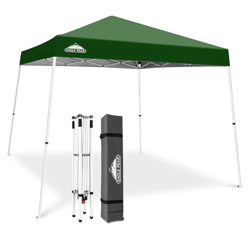 EAGLE PEAK 10x10 Slant Leg Pop-up Canopy Tent Easy One Person Setup Instant Outdoor Beach Canopy Folding Portable Sports S...