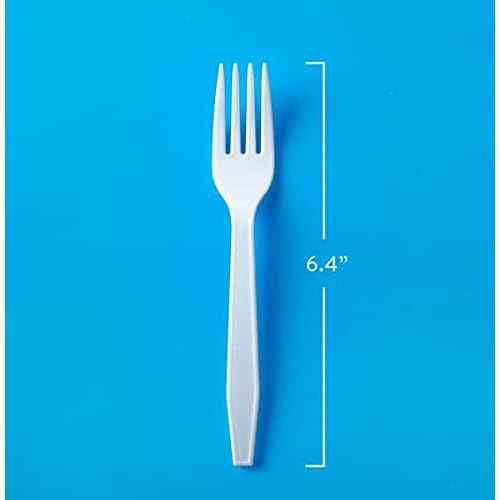 Member''s Mark Heavyweight White Plastic disposable (Spoons, Forks,Knives) Great for home, office and picnics (Forks)