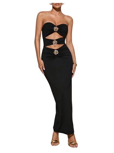 Milumia Women's Metal Cut Out Strapless Tube Top Dress Bodycon Maxi Dresses Party Cocktail