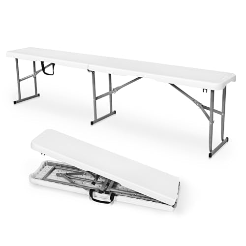 Byliable Folding Bench 6 Foot, Plastic Folding Bench Seat Portable Foldable Picnic Party Camping Dining Seat, White Garden...