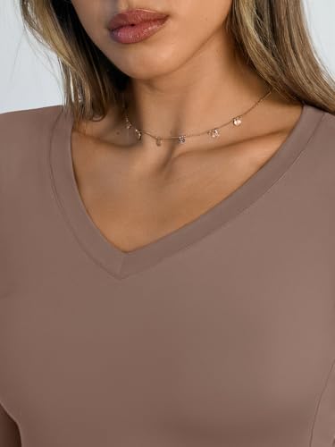 Trendy Queen Long Sleeve Shirts for Women 2026 Fall Fashion V Neck Basics Crop Tops Slim Fitted Y2K Tops Outfits Clothes