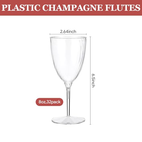 32 PCS Clear Disposable Plastic Champagne Flutes, 8 Oz Plastic Champagne Glasses, DisposableFlutes for Party, Disposable W...