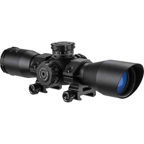 Barska Compact Rifle Scope with Red/Green Illuminated Mil-Dot Reticle ? Side Rheostat, Sunshade, Flip-Up Caps, External Turrets, Waterproof/Fogproof