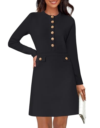 NENONA Women's 2026 Long Sleeve Fall Winter Sweater Dress Spring Fashion Button Elegant Business Casual Work Mini Dresses