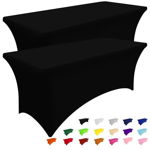 Smiry 2 Pack Spandex Table Cloth 6FT, Elastic Fitted Stretch Tablecloths, Washable and Wrinkle Free Rectangular Patio Tabl...