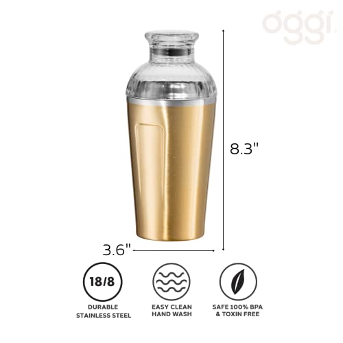 OGGI Groove Insulated Cocktail Shaker-17oz Double Wall Vacuum Insulated Stainless Steel, Tritan Lid has Built In Strainer,...