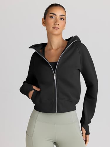 Trendy Queen Womens Zip Up Hoodies Jackets Cropped Sweatshirts Fleece Fall Outfits Casual Comfy Y2k Tops Winter Clothes 2026