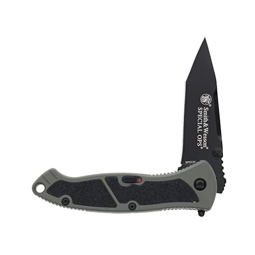 Smith & Wesson Special Ops SPECM 7.4in S.S. Assisted Opening Knife with 3.1in Tanto Blade and Aluminum Handle for Outdoor,...