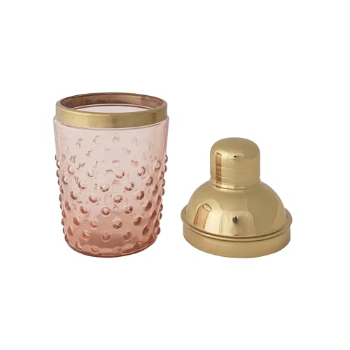 Creative Co-Op Hand-Blown Glass and Stainless Steel Hobnail Cocktail Shaker, Pink and Gold