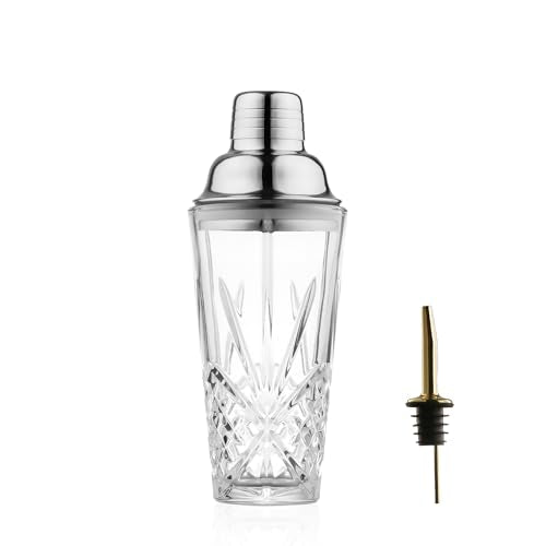Fioance Glass Cocktail Shaker, 15oz Cutting Design - Exquisite Martini Shaker for Elevated Mixology. Perfect for Christma...