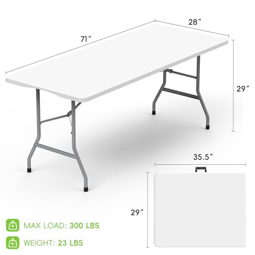HLPB Folding Table - 2 Pcs, 6 ft Portable Camping Table with Handle and Safety Locks, Foldable Plastic Dining Table for In...