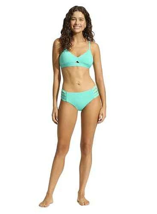 Seafolly Women's Standard Hybrid Bralette Bikini Top Swimsuit with Center Keyhole Detail, Eco Collective Aquatic Blue