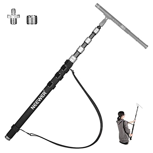 NEEWER Upgraded Microphone Boom Pole, 9.8ft/300cm Telescopic Carbon Fiber Mic Boom Arm with 5 Sections, 1/4” 3/8” 5/8” Scr...