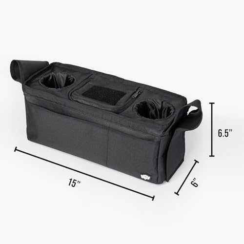 Tactical Baby Gear Stroller Caddy Organizer – Universal Fit Parent Console with Insulated Cup Holders, Cooler Pocket, Fron...