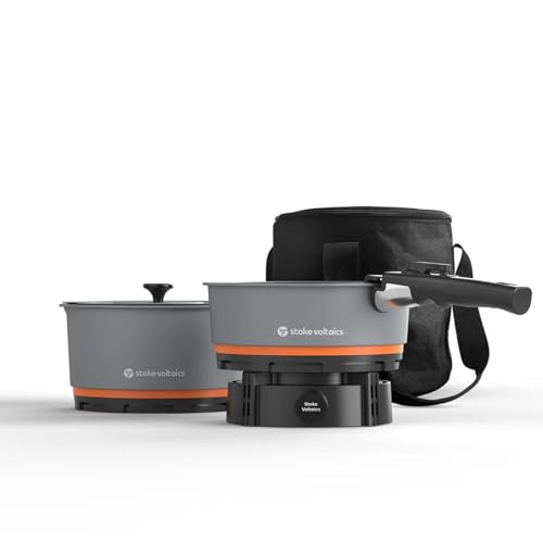 Stoke Voltaics Nomad Cooking System, Electric Camping Stove 200-1000W with Pan & Pot, 120V Portable Outdoor Cooking Gear S...