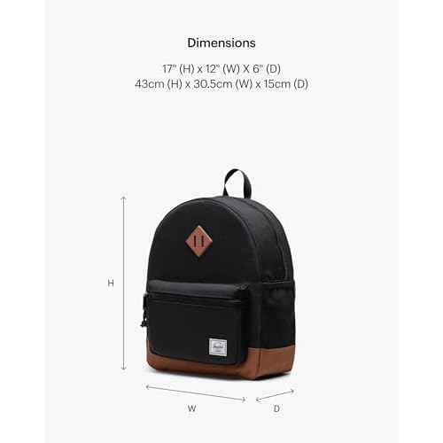 Herschel Supply Co. Heritage Backpack, Black/Saddle Brown (Limited Edition), Youth-26L