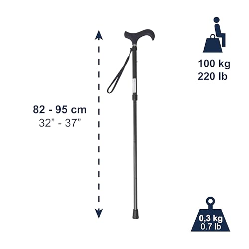 KMINA Folding Cane for Men and Women (Carbon Fiber), Soft Grip, Adjustable Height, Lightweight, Black, PRO Model