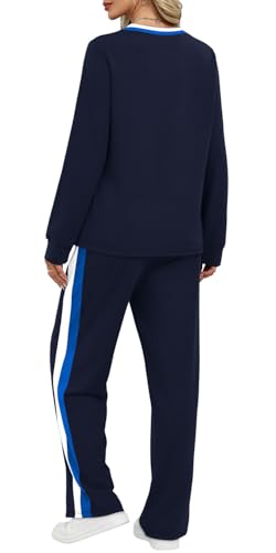 WIHOLL 2 Piece Lounge Sets for Women Long Sleeve Tops Wide Leg Sweatpants Sweatsuits with Pockets