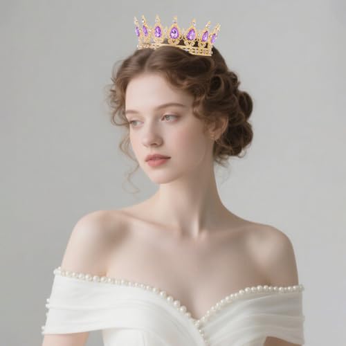 Feltent Purple Crown for Women Crystal Tiara and Queen Crown for Women Wedding Headband for Bride Hair Accessories for Cos...