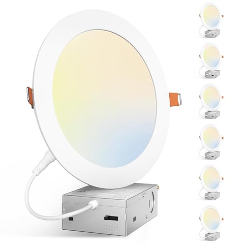 Amico 6 Pack 7 Inch 5CCT Ultra-Thin LED Canless Recessed Ceiling Light with Junction Box, 2700K/3000K/3500K/4000K/5000K Se...