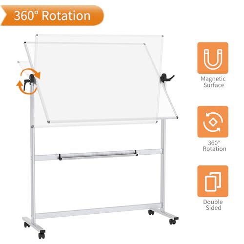 VIZ-PRO Double-Sided Magnetic Mobile Whiteboard, 48 x 36 Inches, Aluminium Frame and Stand