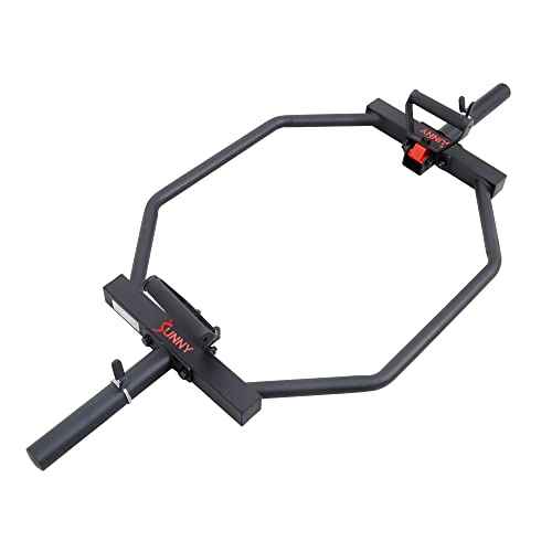 Sunny Health & Fitness Strength Training Olympic Hex Bar Barbell, High Load Capacity, Swivel Handles, Safety Clips, Knurled Handles for Deadlifts, Shoulder Presses, Shrugs, Back Rows, Weightlifting